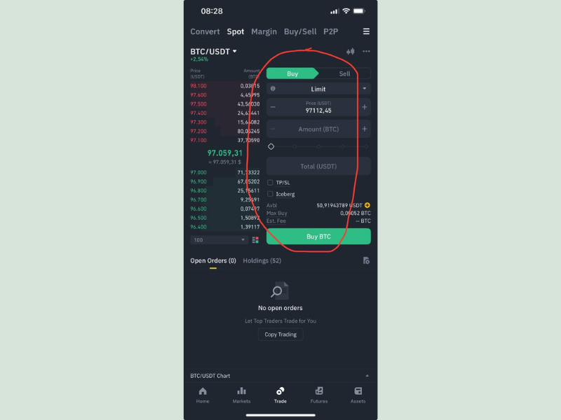 phan thuc hien giao dich binance